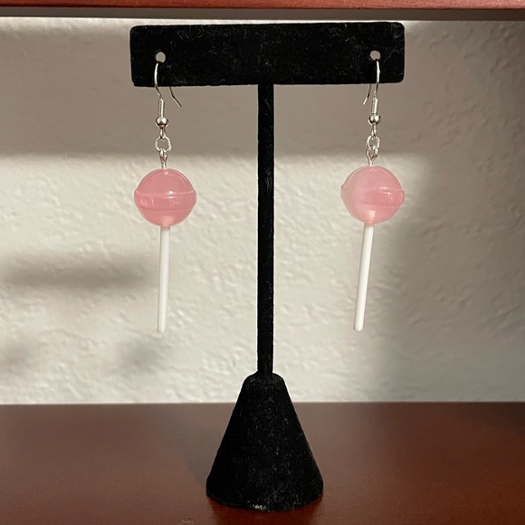 Bubblegum Pink Resin Lollipop Dumdum Earrings with Silver Accents - Picture 4 of 4